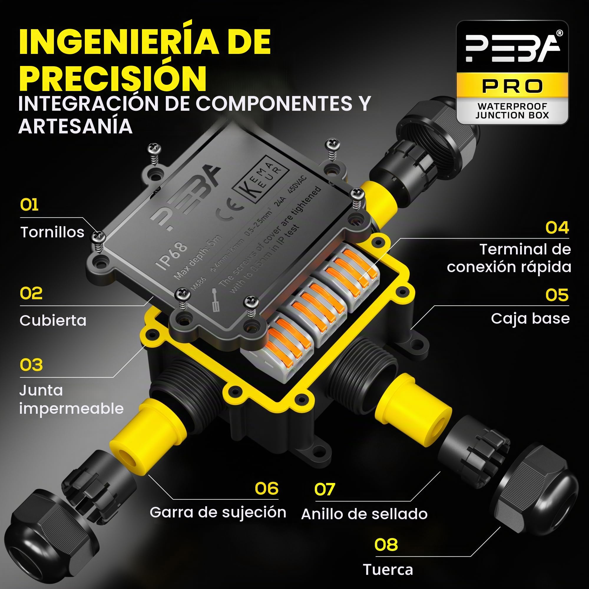 PEBA Cajas de Conexiones Impermeable IP68, 3 Vías Cajas de Empalmes Conector de Cables, Jardín Interior Exterior Subterráneo Cajas Conexiones, Diámetro de 4-14 mm
