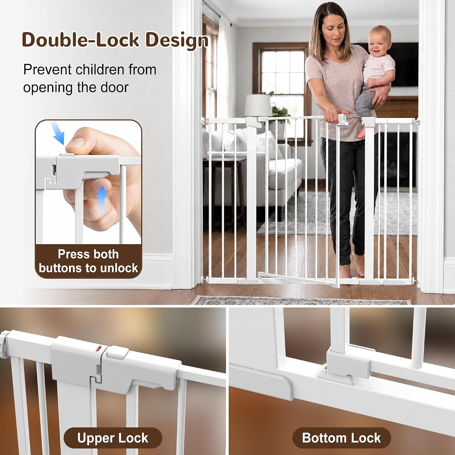36” Extra Tall Pet Gate with Door 29.7-48.8” Wide Adjustable Baby Gate for Stairs No Drilling Puppy Gates for the House Auto Close Dog Gates for Doorways Stairways Hallways, Pressure Mount