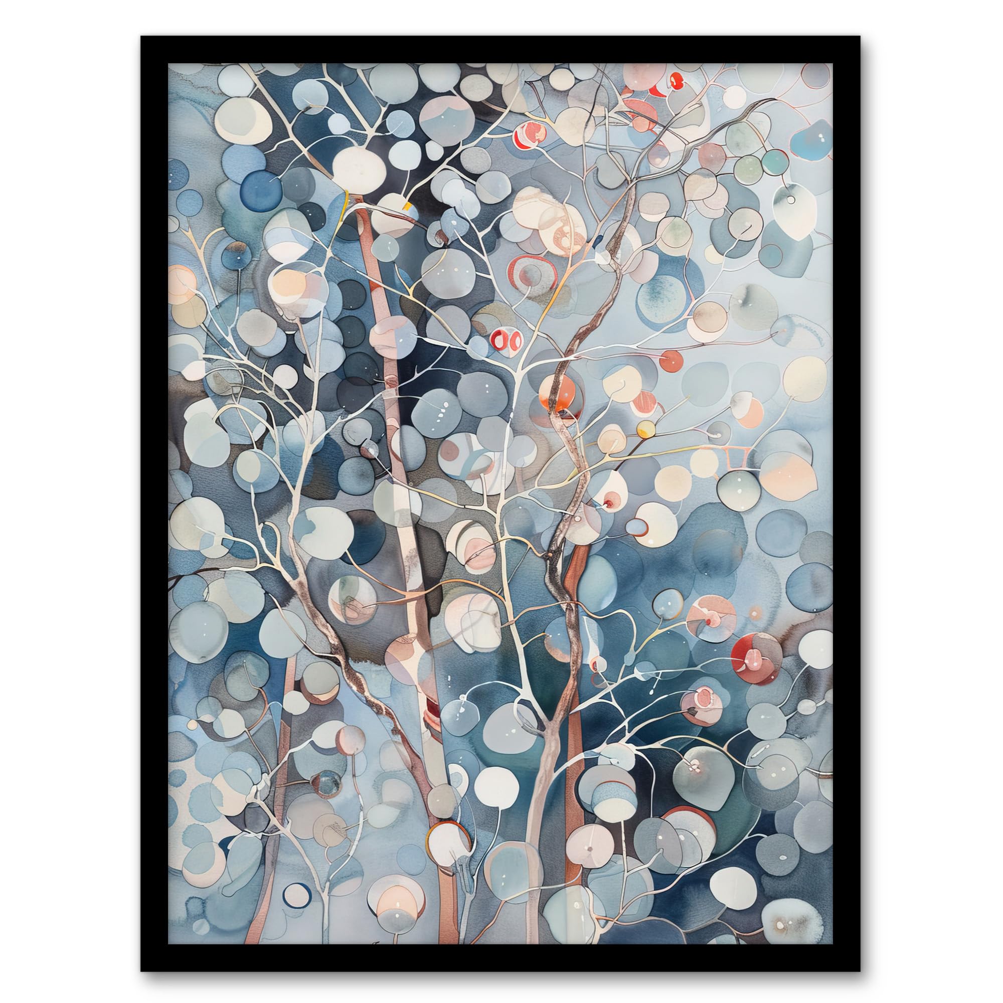 Artery8 Abstract Bubble Forest Trees Watercolour Painting Living Room Artwork Framed Wall Art Print A4