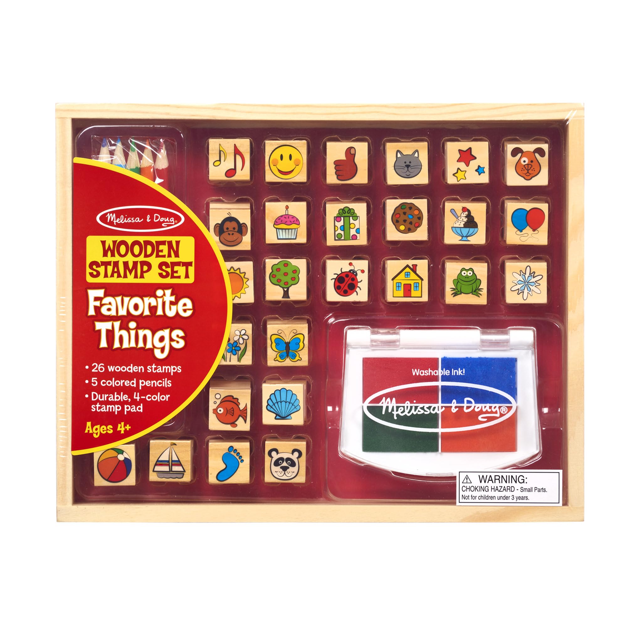 Melissa & Doug 19362 Favourite Things zestaw znaczków | Sztuka i rzemiosło | Zestaw znaczków | 4+ | Prezent dla chłopca lub dziewczynki, wielokolorowy, 26,5 cm wys. x 20,9 cm szer. x 4 cm