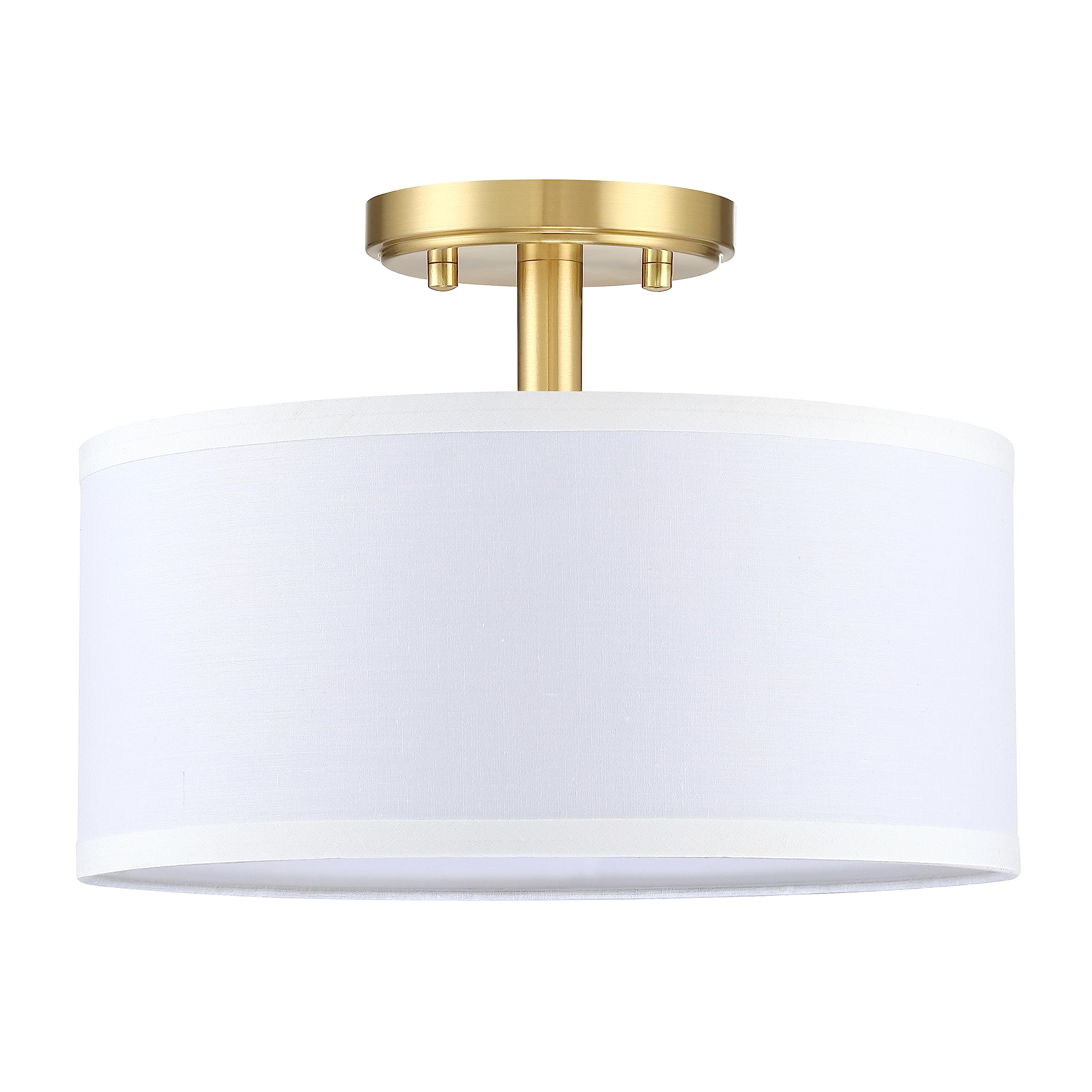 Doraimi Lighting 3 Light 12" Fabric Drum Shade semi Flush Mount Ceiling Light PS Diffuser Gold Finish,White Fabric Chandeliers Shade for Bar,Dining Room,Corridor,Living Room