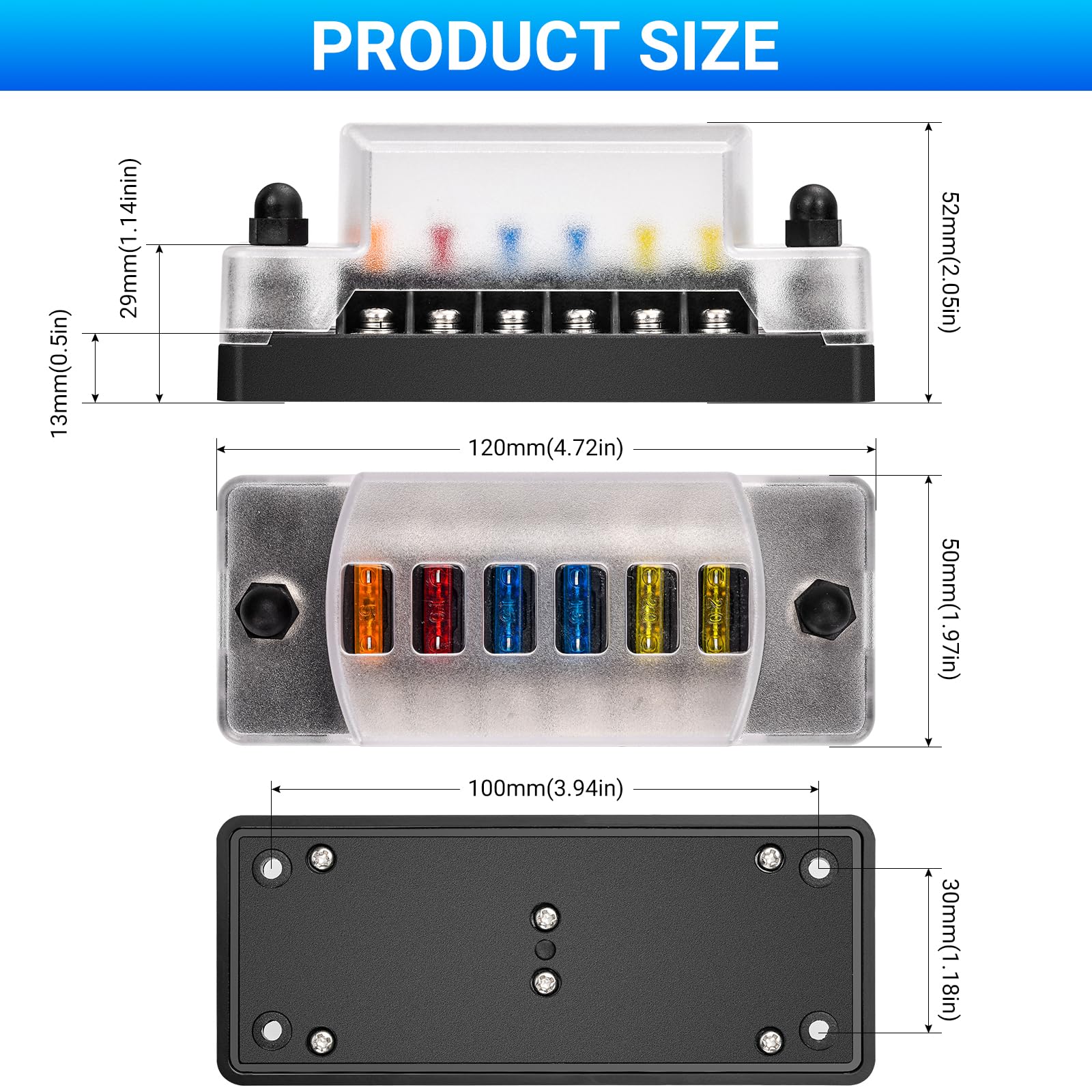 Scatola portafusibili a 6 vie 12V ATO 32V 100A con 10 fusibili, 6