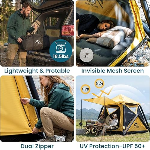 Miniatura 5 de TAILI Tienda inflable inflable para acampar con bomba de mano para 2/3/4/6 personas, fácil instalación inflable al aire libre Oxford impermeable