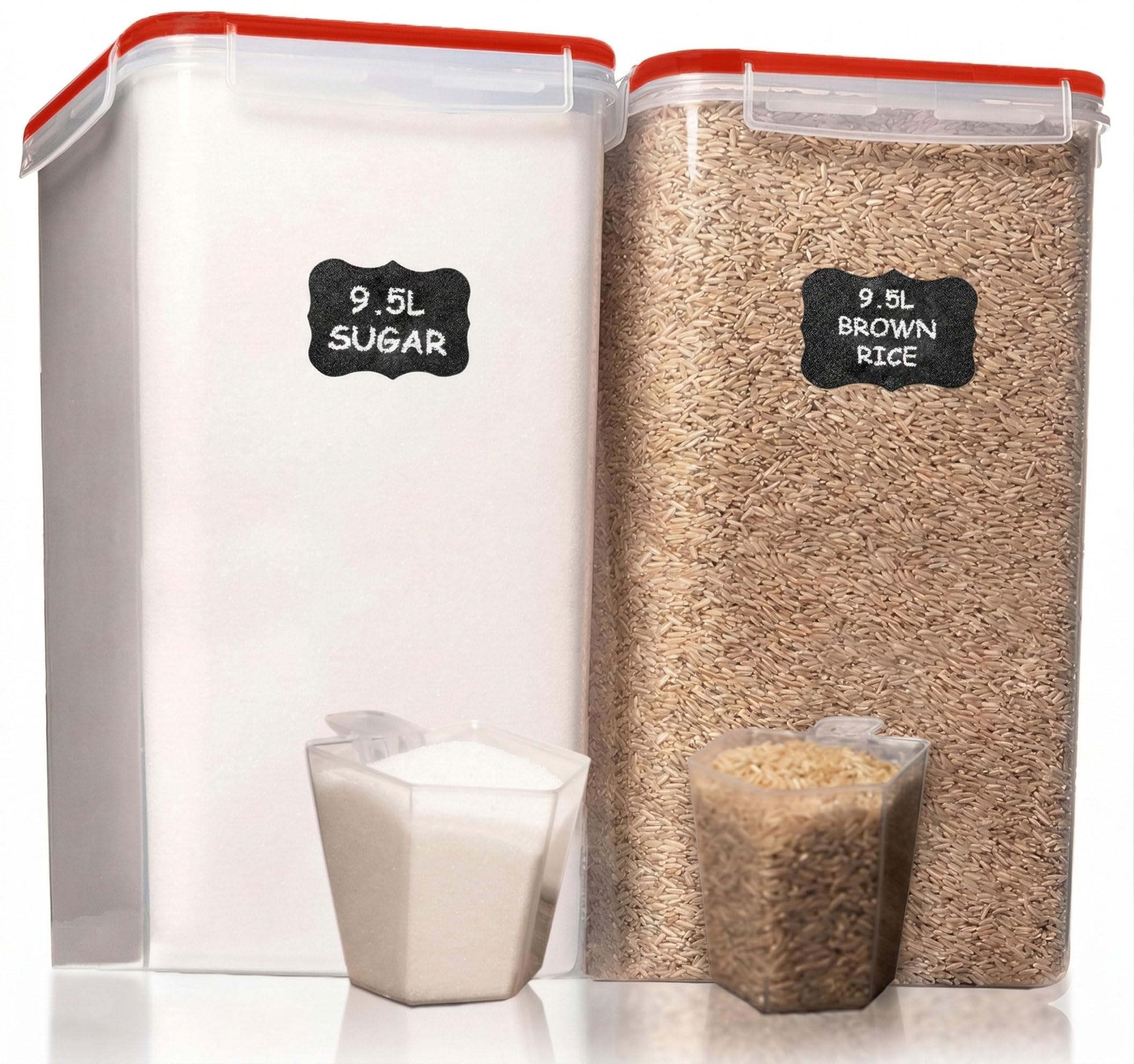 Shazo 2 PC (9.5L | 321 Oz) Extra Large Bulk Food Storage Containers with Airtight Lids for Flour, Sugar, Rice, Cereal &amp; Pasta - Leakproof, BPA-Free Plastic Canisters for Kitchen &amp; Pantry Organization