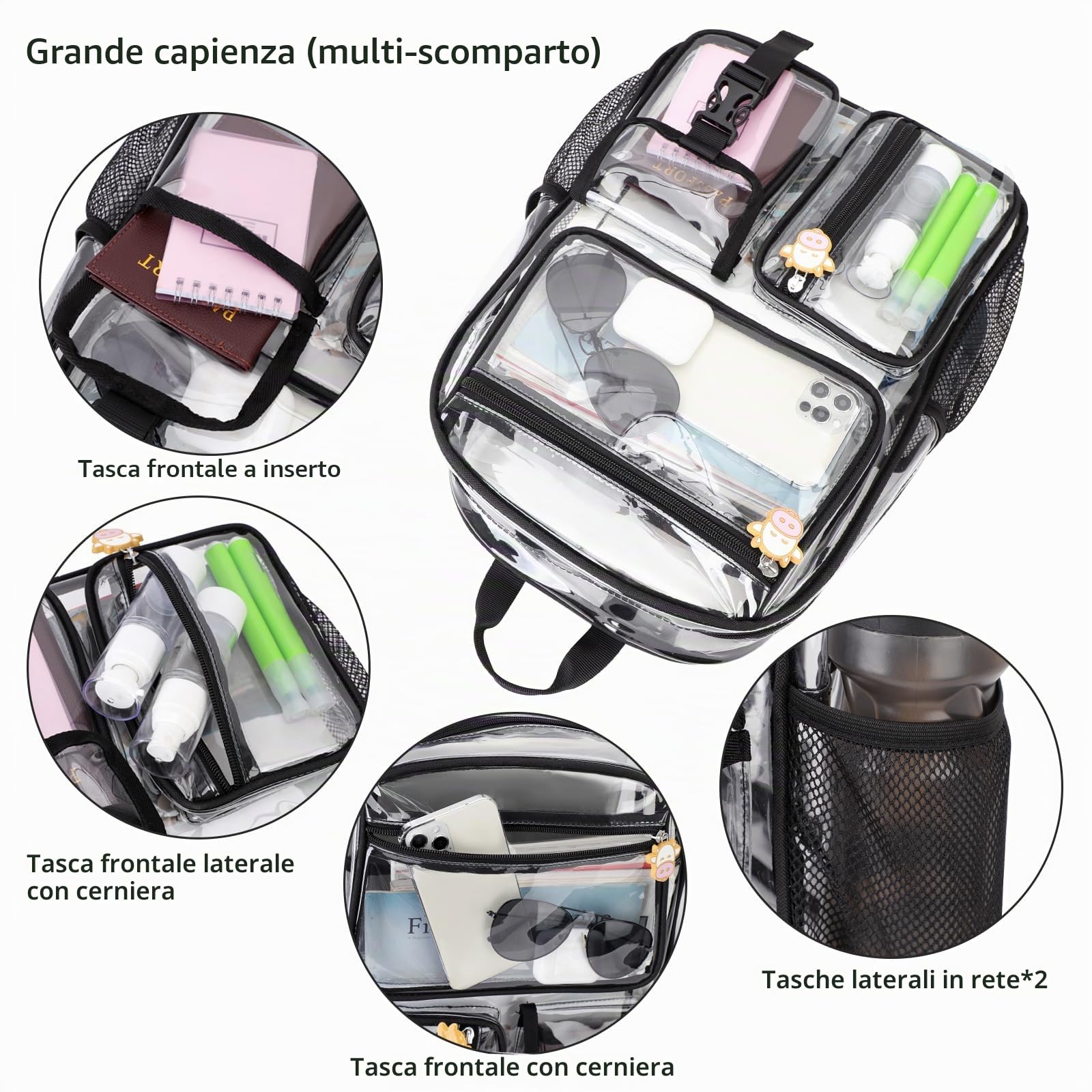 TINYAT Zaino trasparente Borsa trasparente resistente Zaino trasparente grande Approvato per lo stadio per college, concerti, sport