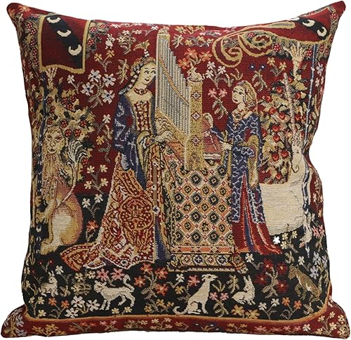 Miniatura 1 de Charlotte Home Furnishings - Funda de almohada para sofá de 16 x 16 pulgadas, funda de almohada decorativa roja para dama y unicornio, tapiz