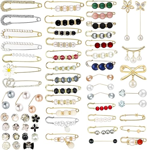 60 broches de moda, broches de moda para mujer, camisa, pantalón, chal, sombrero, ajustador de cintura, alfileres de seguridad, broche de perlas
