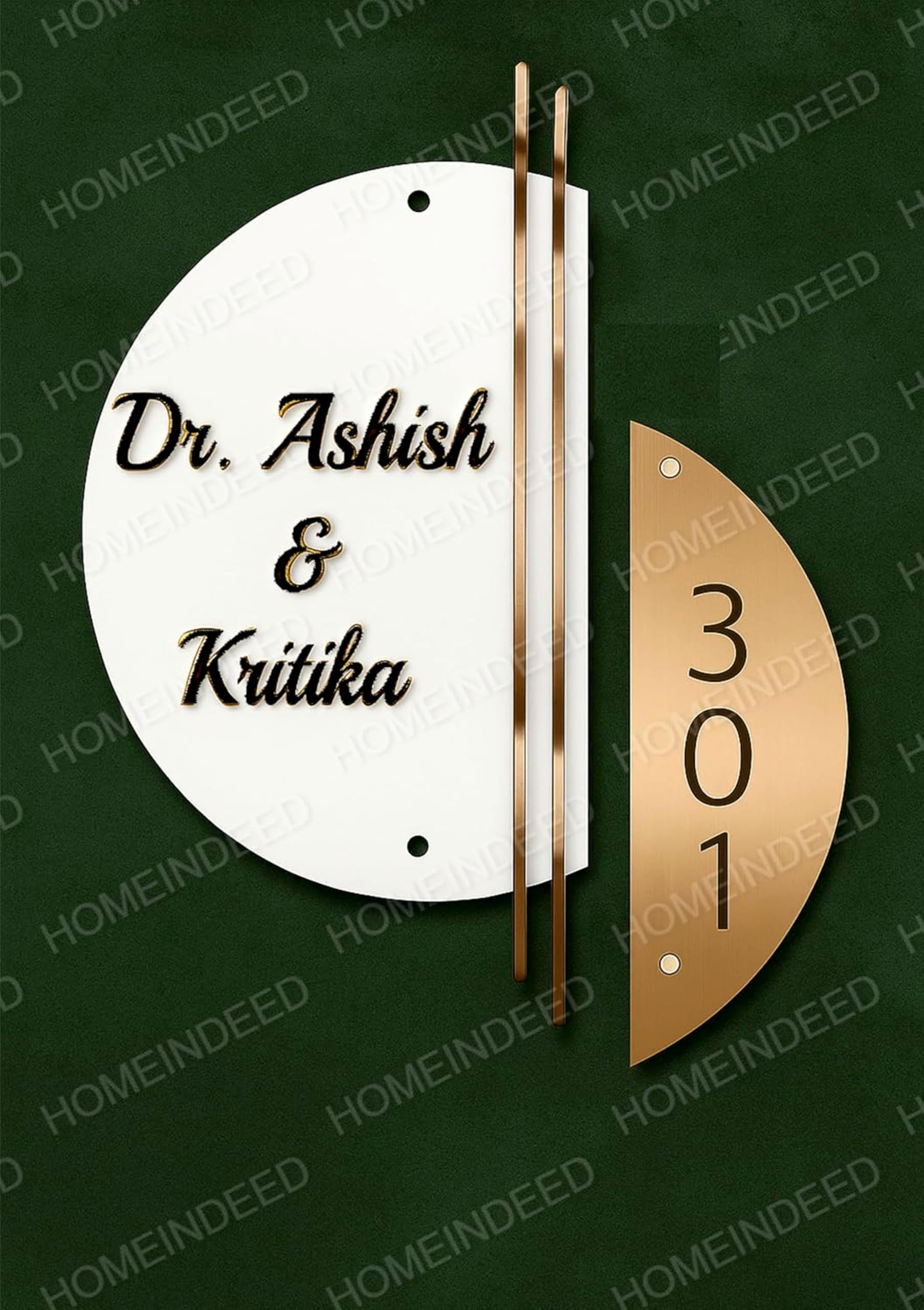 Nameplate for Home Entrance, Round Shape, White Gloss and Gold 3D Emboss, 30 x 20 cm-image-38