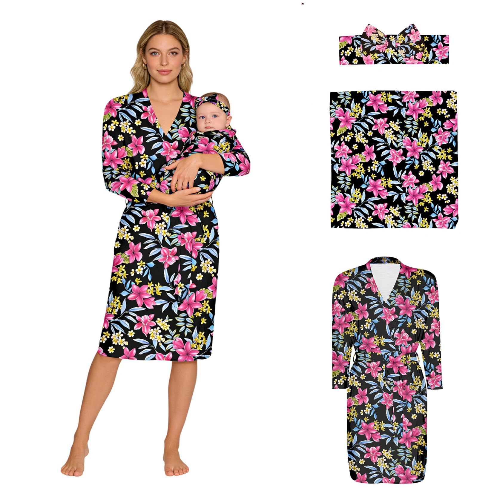 Donna Pyjama Demergenza Stampa Morgenmantel con Coperta Bambini Cappello Bambini Outfit Tre Pezzi Dopo La Nascita Ospedale Periodo Allattamento E Casa