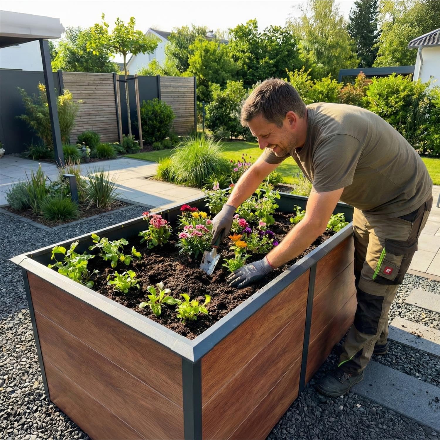 Metzler Jardinière surélevée pour le jardin – Acier en imitation bois | Avec protection intégrée contre les limaces | Jardinière de jardin en métal résistant aux intempéries, bac à plantes, jardinière