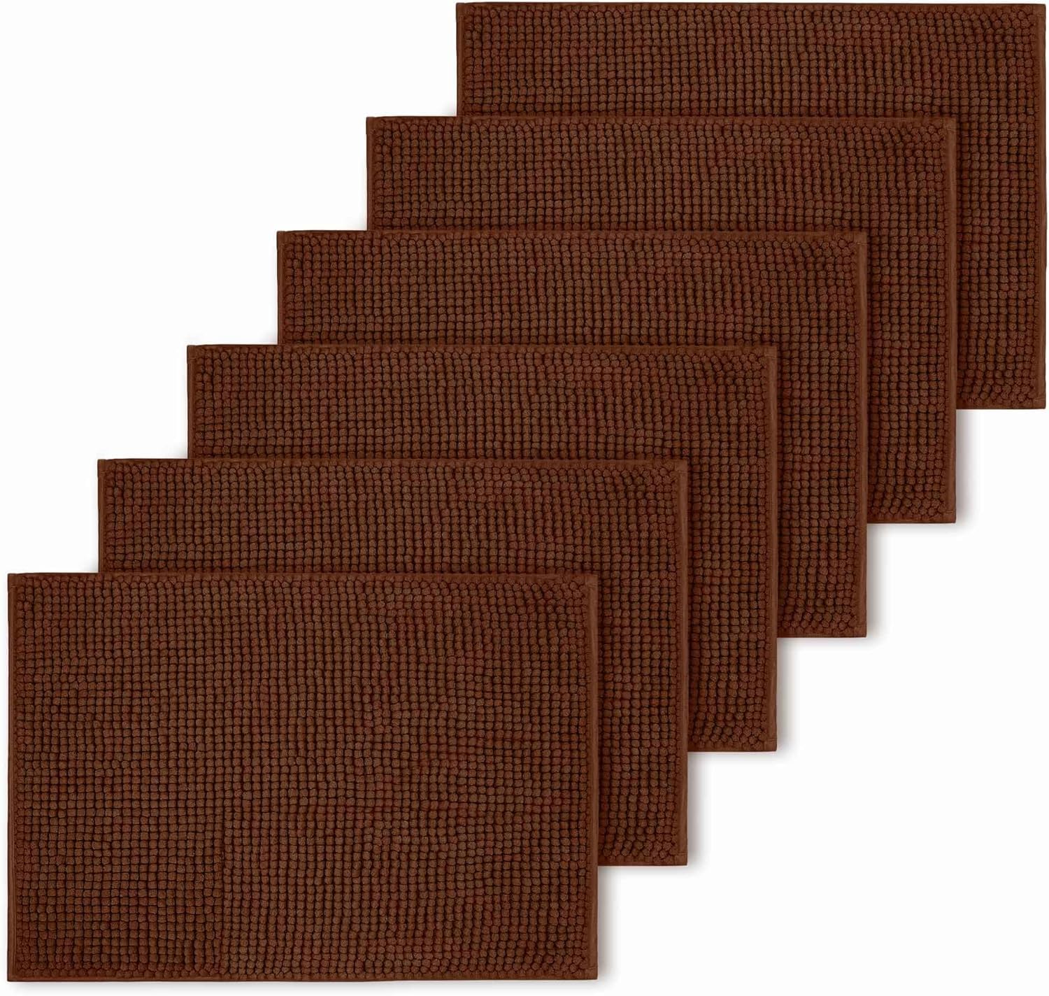 Imperial Rooms Bath Mat Non Slip Anti Mould (6 pack) - Brown Bath Mats 60x90cm, Chenille Bathroom Mat Super Absorbent Extra Soft Fluffy Shower Mat