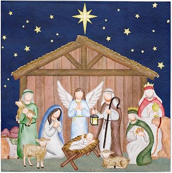 WRAPAHOLIC 50Pcs Christmas Paper Napkins - 3 Ply Retro Religion Pattern Disposable Luncheon Napkin for Christmas, Holiday, Party Celebration - 6.5 x 6.5 In