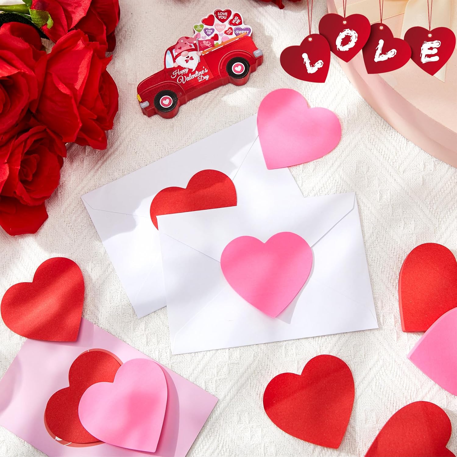 Jetec 48 Pcs Mother's Day Heart Sticky Notepads 3 x 3 Inch Bright Color Self Sticky Notes Cute Memo Pads for Men Women Wedding Birthday Party, 100 Sheets/pad (Pink and Red)