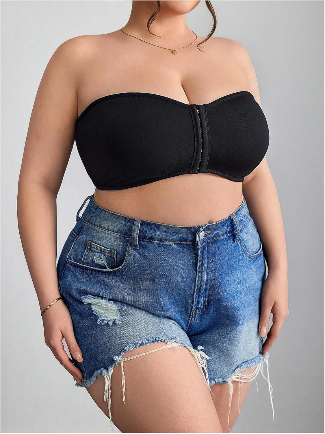 SweatyRocks Women's Plus Size Front Closure Strapless Bra Push Up Wireless Bandeau Bras Bralette Tube Top - Image 5