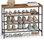 VASAGLE Sac à chaussures, sac de rangement pour placard, entrée, salon, plateau d'organisateur de métaux, 4 les niveaux, 11.8 x 29.5 x 27.2 Inches, pour les paires 12-16, brun rustique et noir d'encre ULBS049KD01