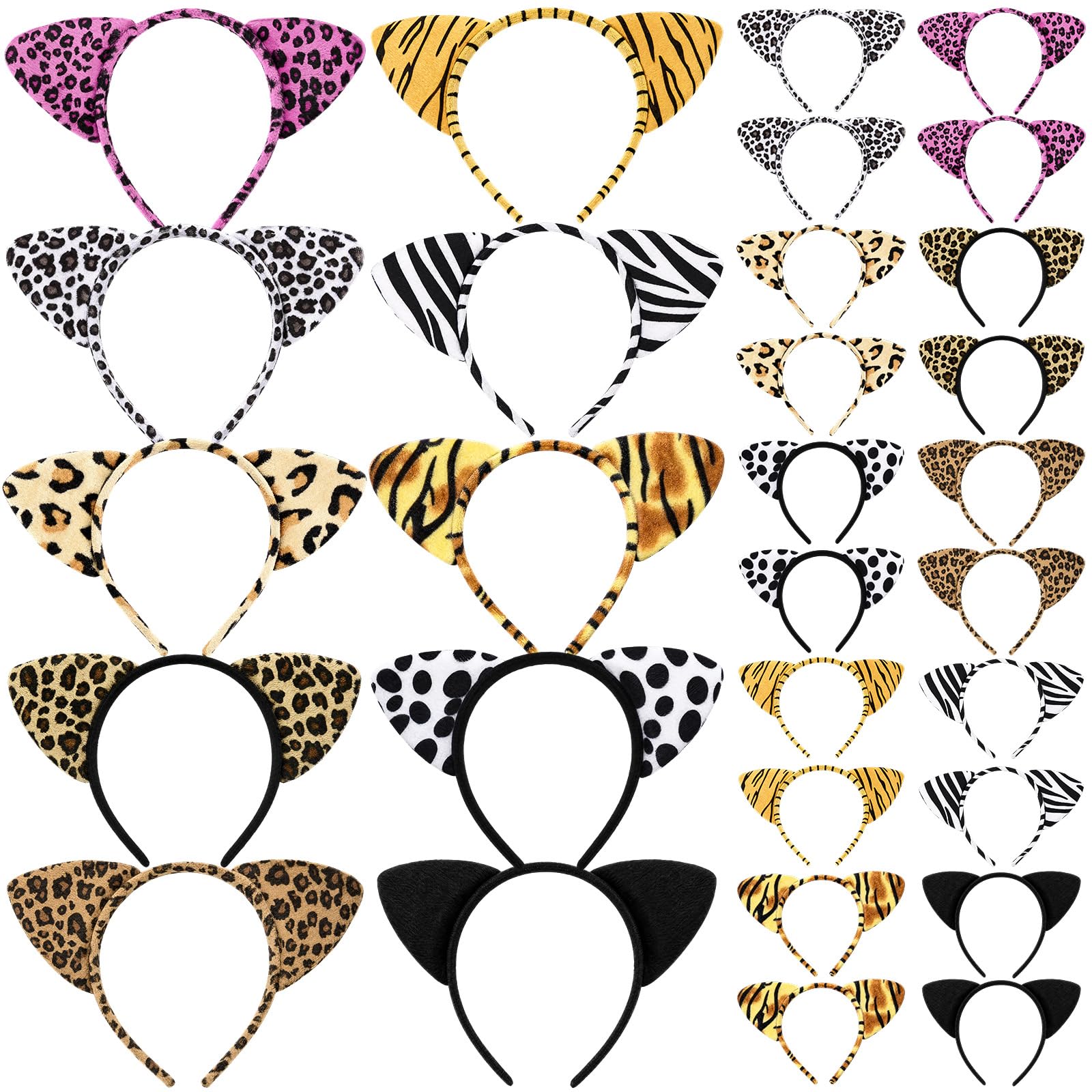 Kigeli 30 Pcs Zoo Ears Headbands for Jungle Animal Theme Party Kids Adults