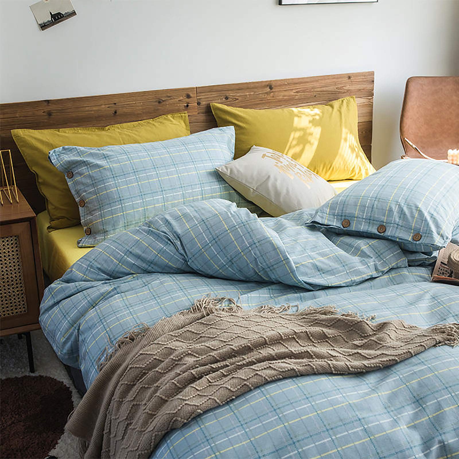 Amazon｜現代 綿 格子 縞 寝具セット,可逆 チェッカー 羽毛布団カバー
