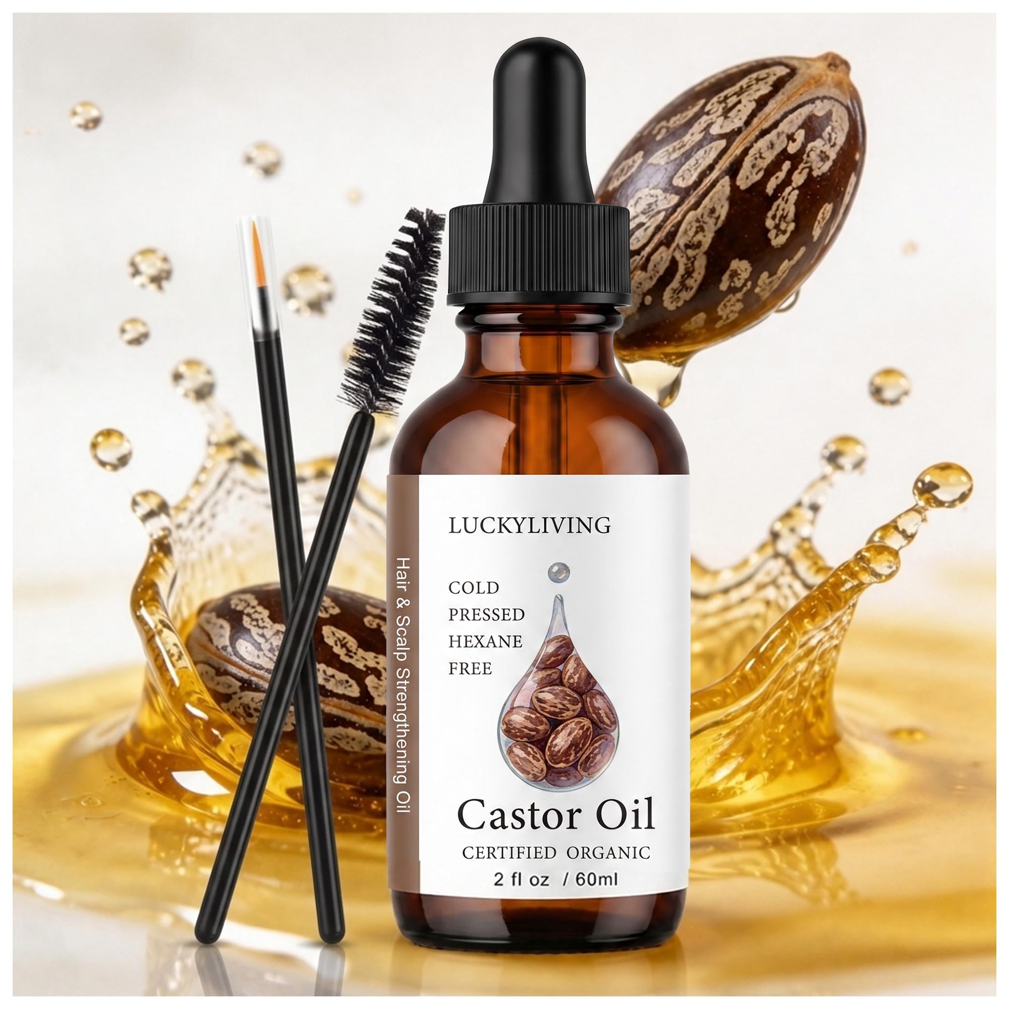 Castor Oil Eyelash Serum for Eyebrows Lash Hair Growth Cliganic Organic 2oz