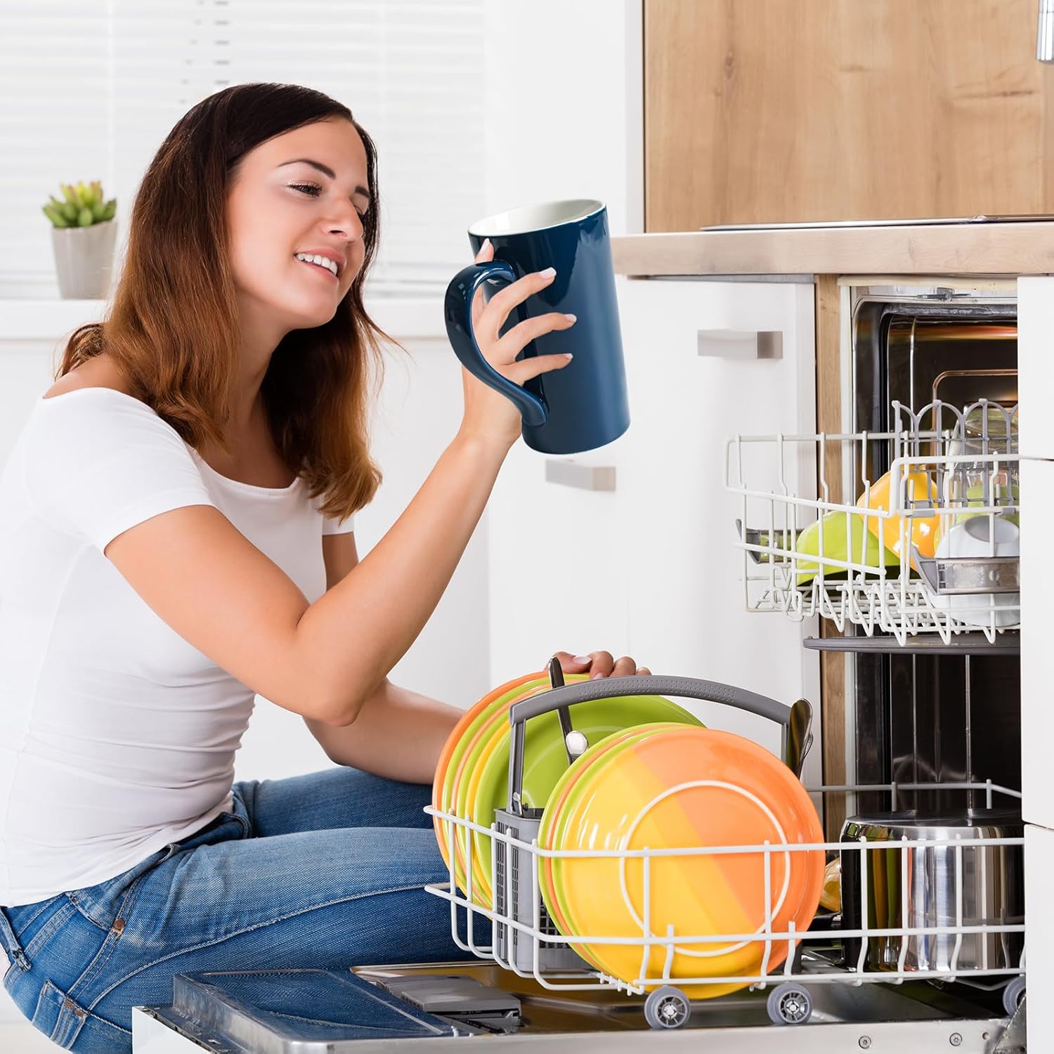 20 OZ Simple Pure Blue Mug (Set of 2) Plain Large Tall Ceramic Milk Tea Coffee Mug with Handle as A Gift for Dad Mom Friends, 2pcs - Image 7