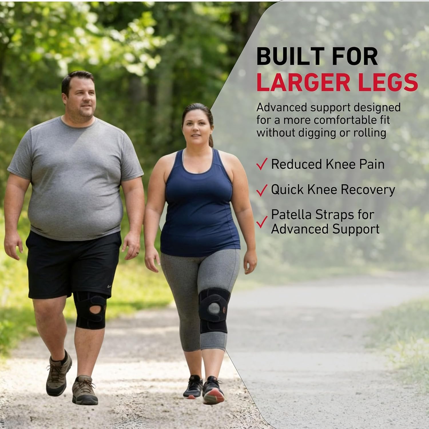 McDavid VOW Plus Size Knee Brace with Stays – Adjustable Over-Wrap Knee Support for Large Legs, Spring Steel Stays for Lateral Stability, Compression Knee Wrap for Men & Women Black