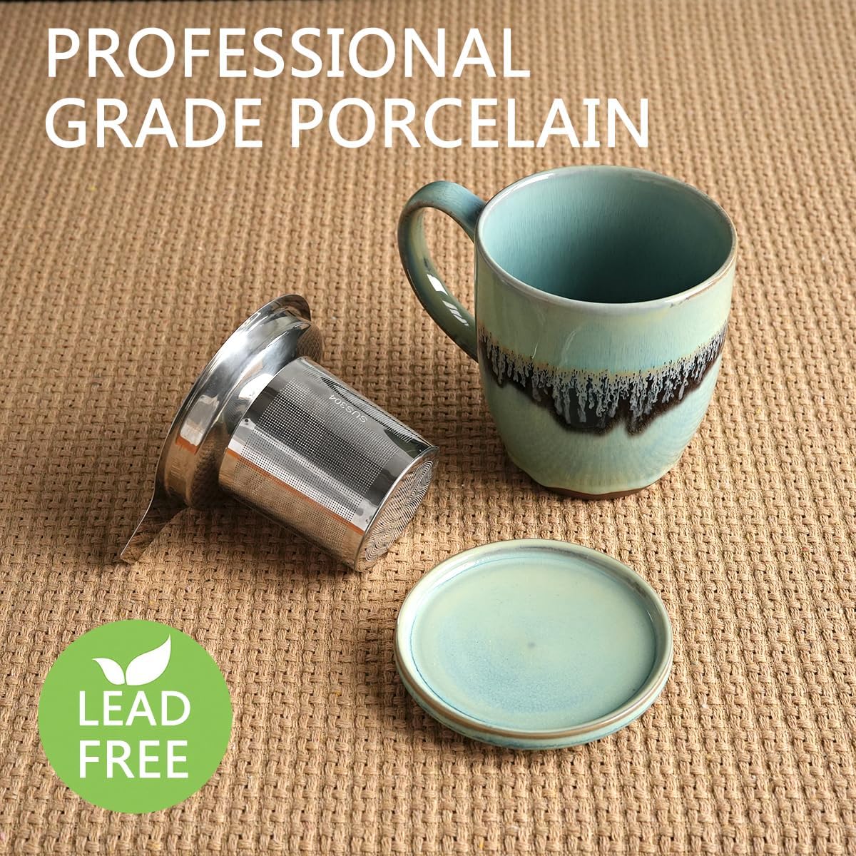 Bosmarlin Ceramic Tea Cup with Infuser and Lid, 16 Oz, 3 Colors to Choose, Microwave and Dishwasher Safe, Steeping Tea Mug with Strainer, Reactive Glaze (16 Oz, Turquoise Green Light) - Image 3