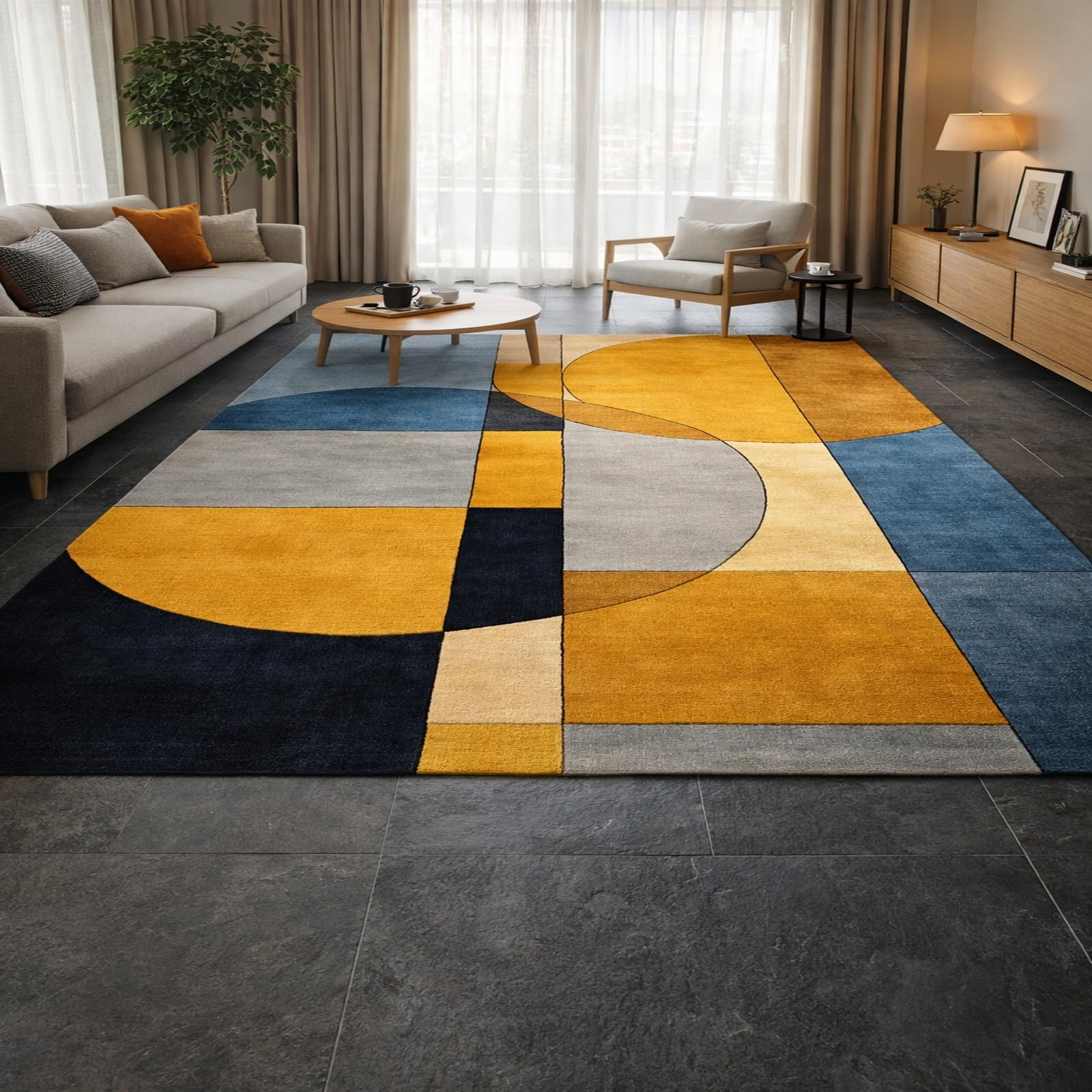Tapis bleu déco chambre et salle de séjour moderne 150 x 210
