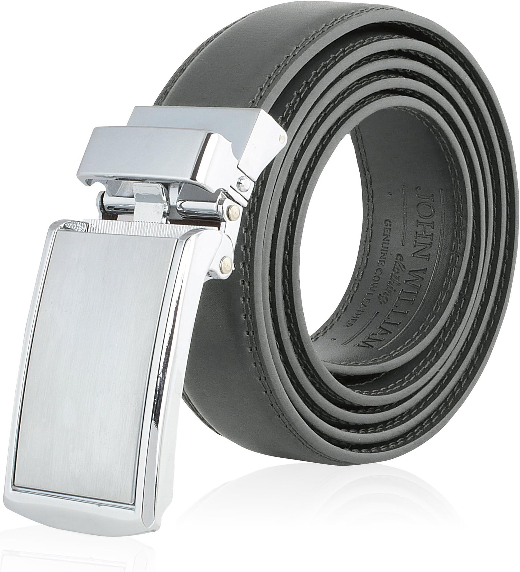 Men's Genuine Leather Ratchet Belt: Stainless Steel Buckle Dress Golf Belts for Men Business, Formal & Casual Wear - Grey/Gray