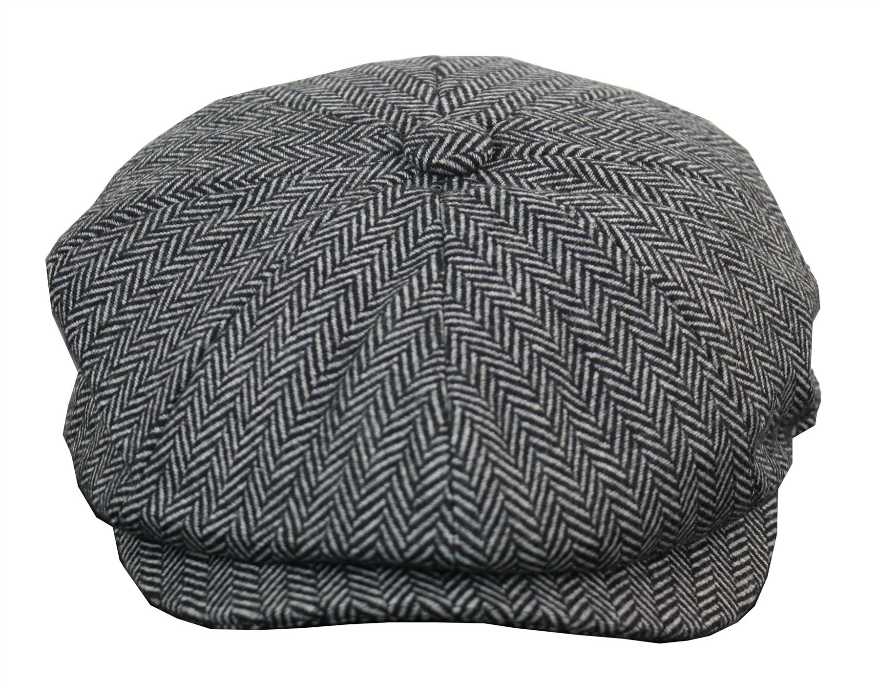 TruClothing 8 Panel Flat Newsboy Grandad Cap - Mens Wool Tweed Herringbone - Grey - M