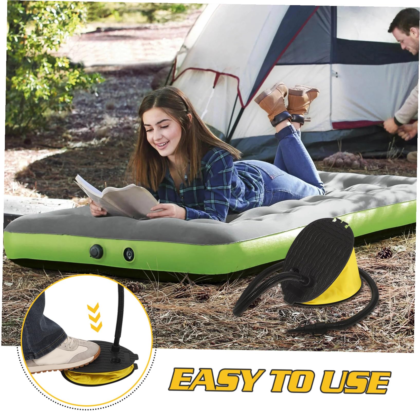 DOITOOL 3 Stück Fuß-balgpumpe Robuste Fußluftpumpe mit Adaptern Schnell Aufblasbar und Entleerbar Geeignet für Luftmatratzen Camping Yogabälle und Luftbetten Kompakt und Tragbar