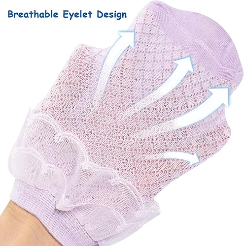 Miniatura 2 de Looching 5 pares de calcetines de encaje con volantes para niñas pequeñas con lazo y ojal de malla con volantes para vestido de tobillo para niños