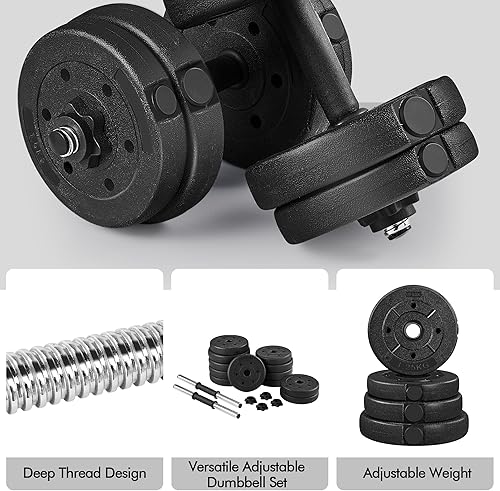 Miniatura 6 de Yaheetech Juego de mancuernas ajustables, pesas para ejercicio y fitness, con 4 collares Spinlock para mujeres y hombres, entrenamiento de fuerza en