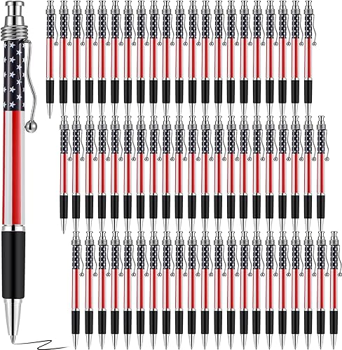64 bolígrafos de tinta negra con la bandera estadounidense, con temática patriótica de Estados Unidos, de 0.039 in, tinta de gel para el Día de la