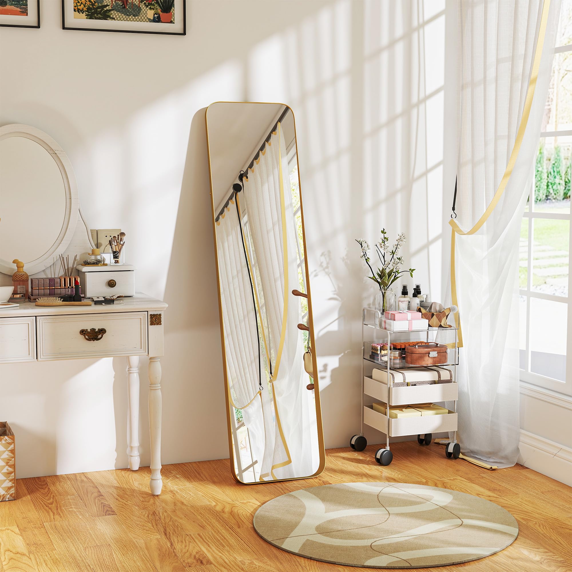 HOMCOM Espejo Cuerpo Entero Esquinas Redondeadas 40x160cm Dorado
