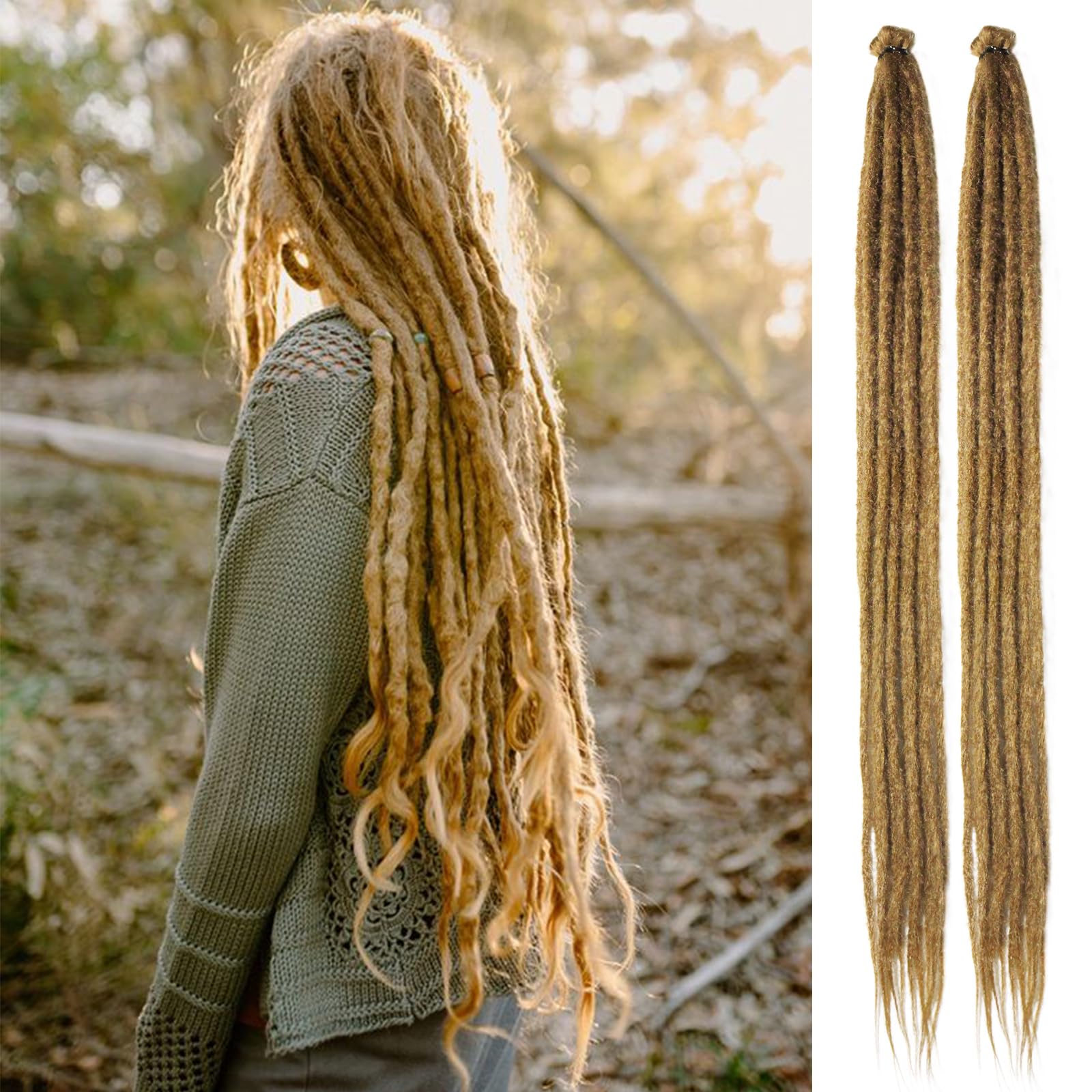 VIEWS Dreadlock Extensions 24inch Single Ended Hippie Dreads Extension 10 Strands Black Synthetic Dreads Extensions 0.6cm Locs Extensions Boho Reggae Style Crochet Braiding Hair (BLOND)-image-12