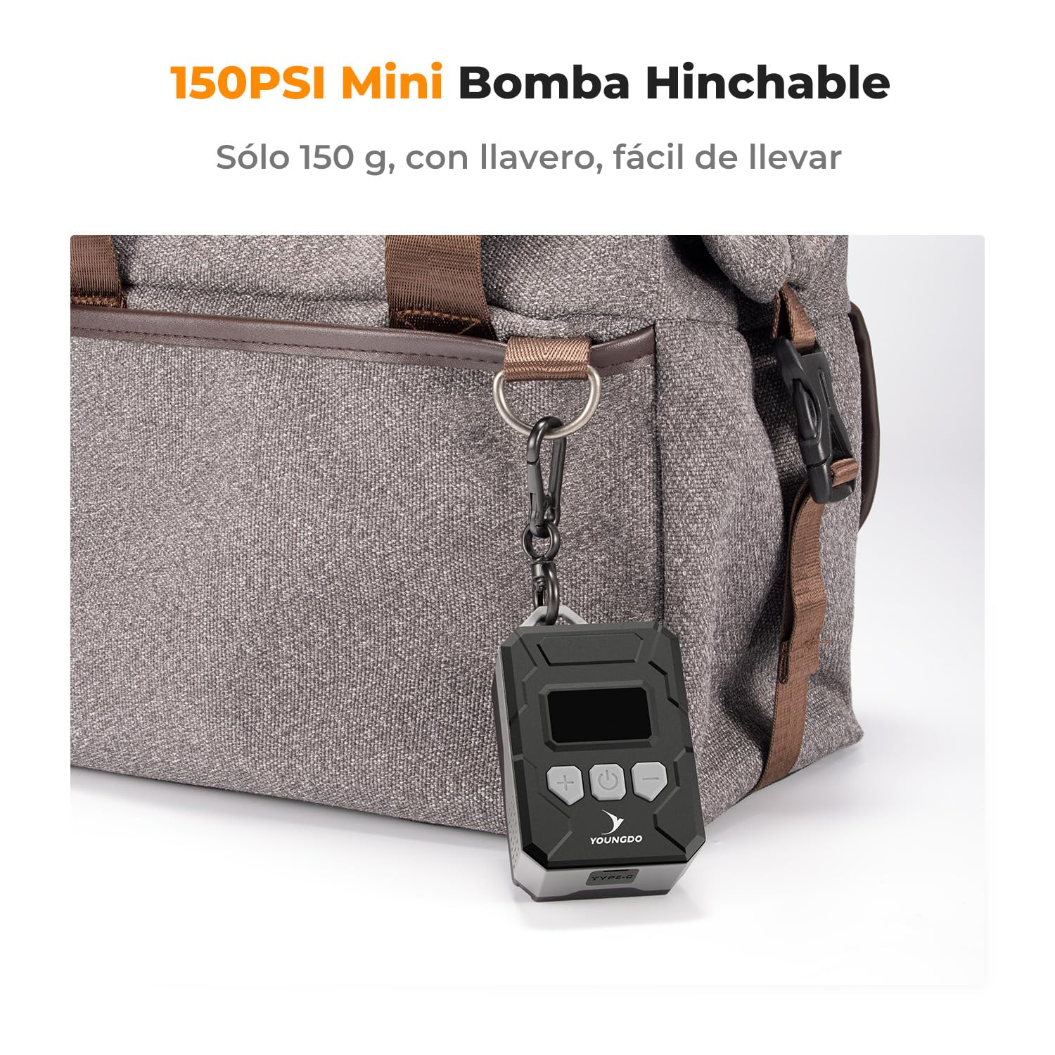 150PSI mini Bomba Bicicleta, YOUNGDO inflador electrico con Manómetro Digital, Función Auto Stop Tipo-C Bomba de Aire Eléctrica para Bicicleta con Válvula Presta y Schrader para Bicicleta, Moto, Balón