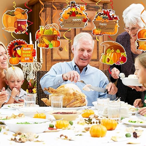 Miniatura 5 de Decoraciones de Acción de Gracias, 36 piezas de decoración de remolino colgante para fiesta de Acción de Gracias, incluye 9 estilos de pavo calabaza