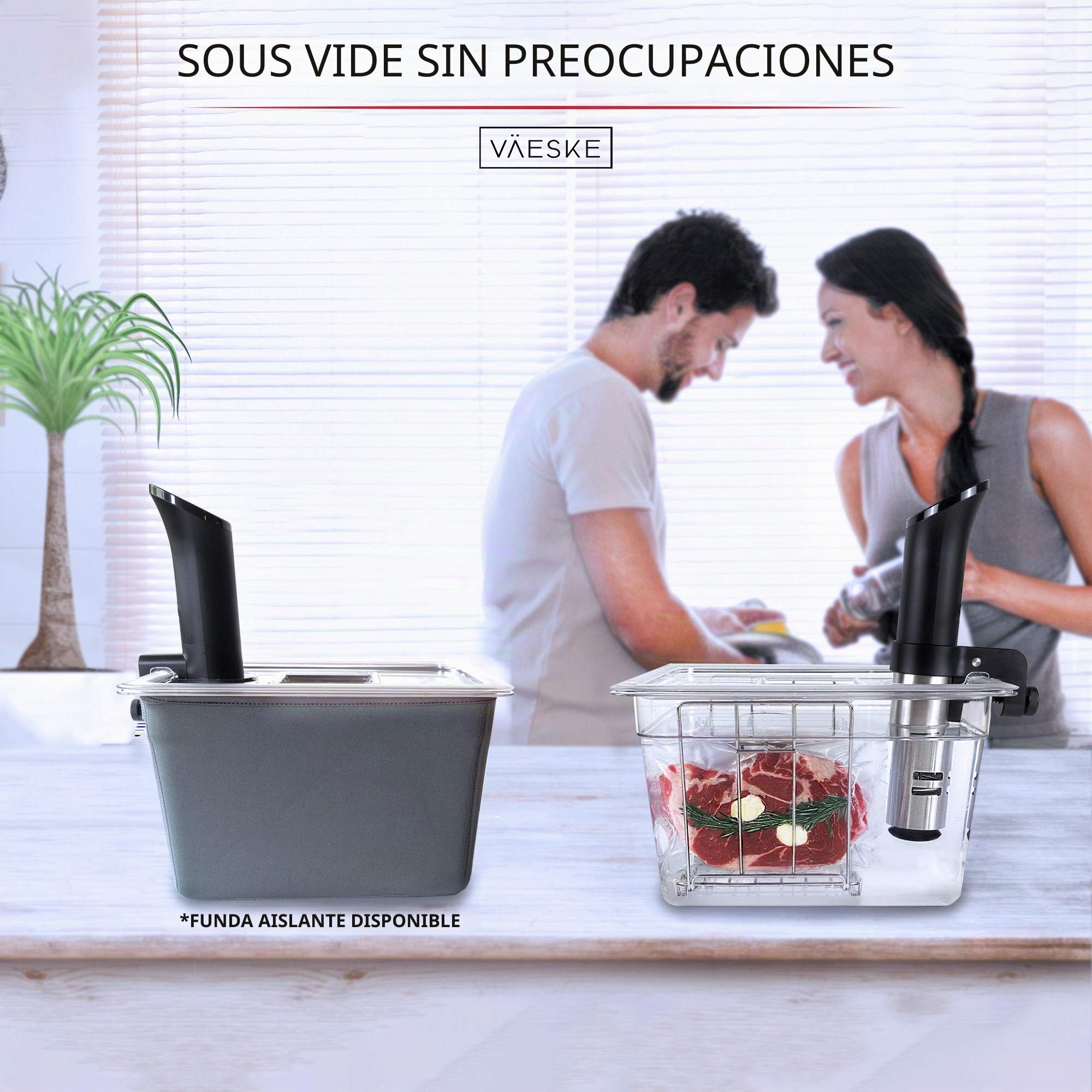 VÄESKE Recipiente Sous Vide con Tapa y Rejilla | Previene Flotación | Cocina a la perfección | Compatible con la Mayoría de los Roner Sous Vide (11 L)