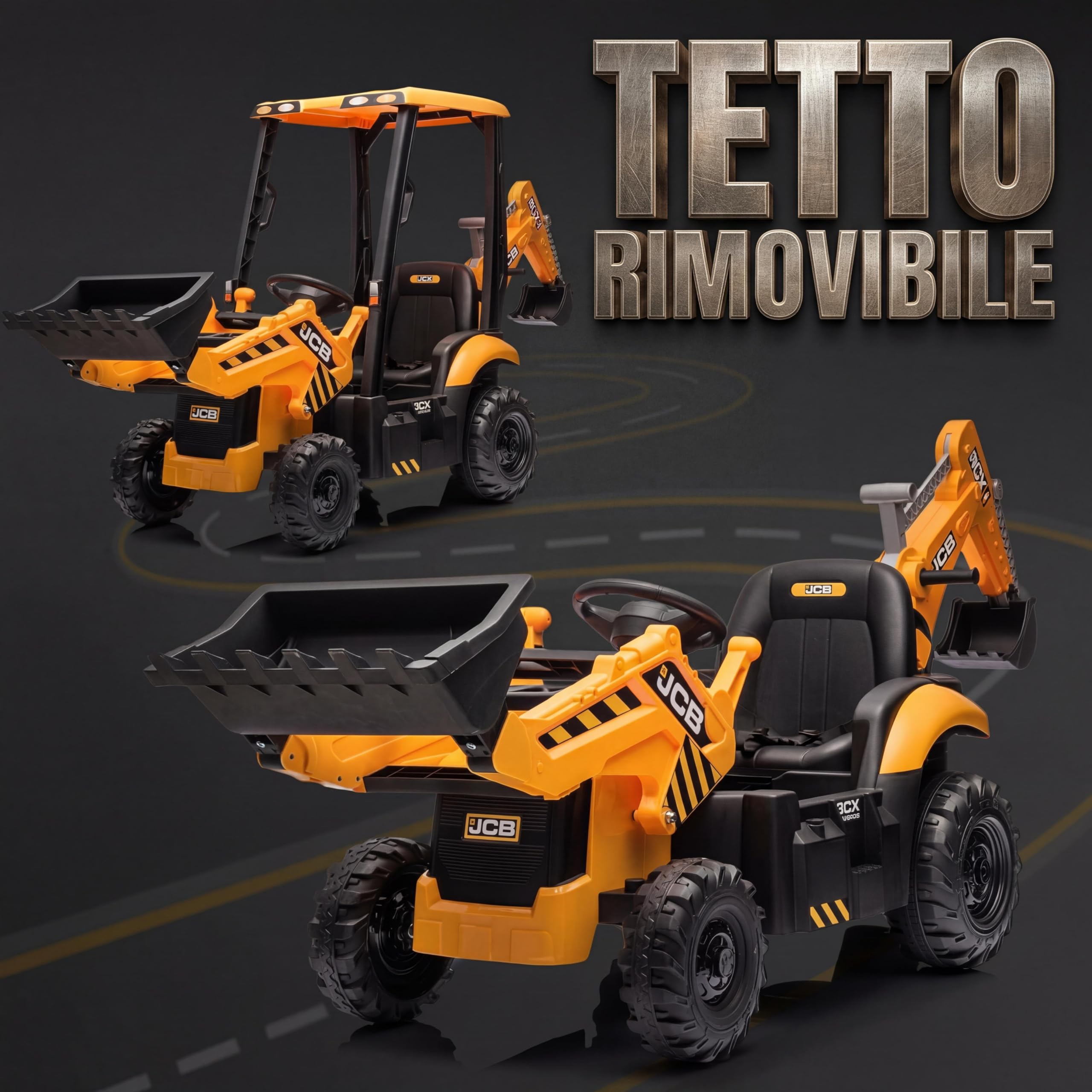 Garvee Trattore Elettrico 4 in 1 Per Bambini 12V Con Telecomando, Escavatore e Bulldozer Trasformabile, Tenda Rimovibile, Caricatore Frontale, Clacson, Pneumatici EVA, Giallo