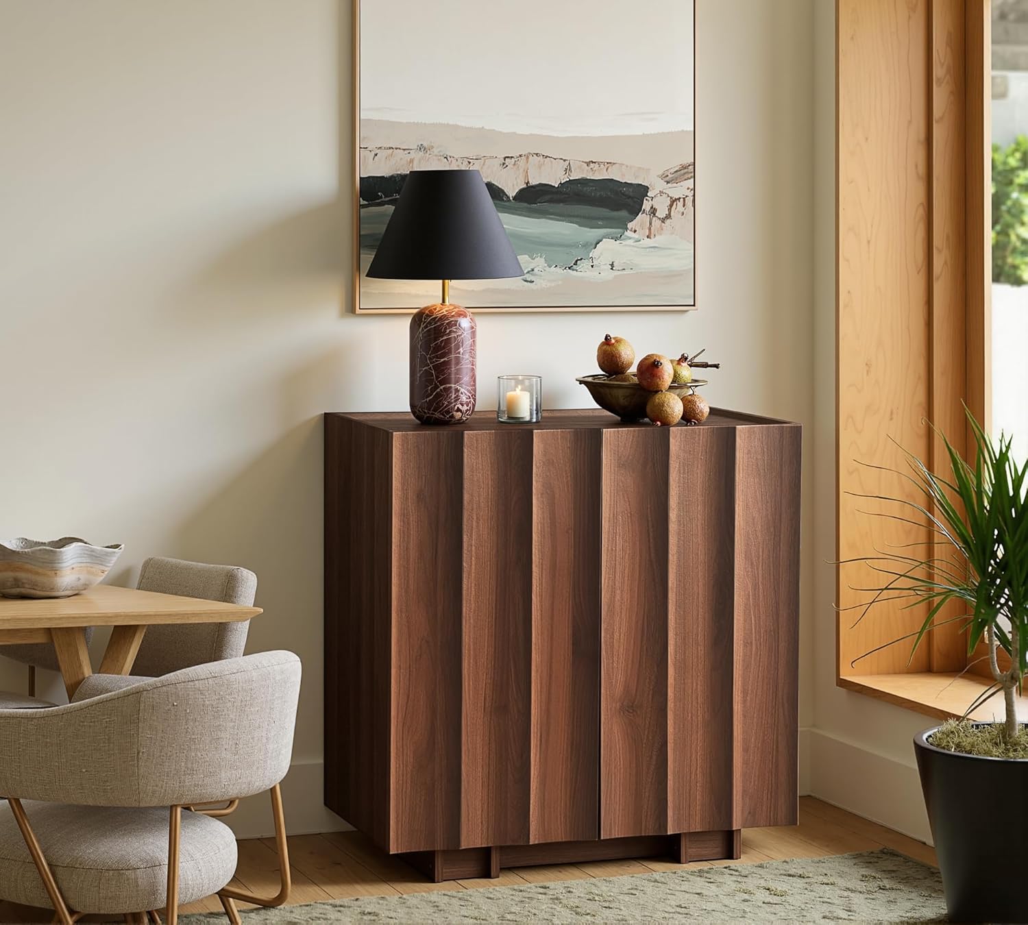 win2win Buffet Cabinet with Storage, Mid Century Modern Sideboard with Wave Design, Wood Grain Finish, Credenza with Adjustable Shelves, Modular Accent Cabinets for Living Dining Room Hallway, Walnut