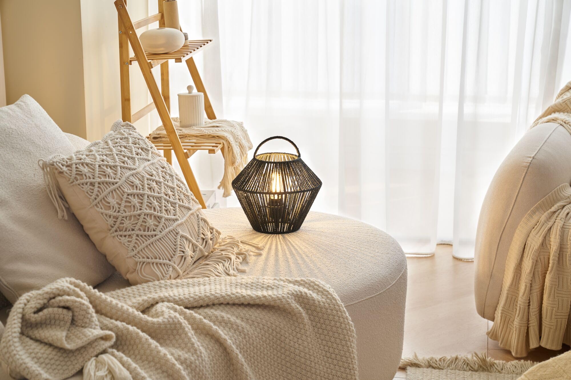 Pauleen Paulmann 48301 Tischleuchte Boho Shine E27 max. 20W Schwarz Metall, Rattan Nachttischleuchte