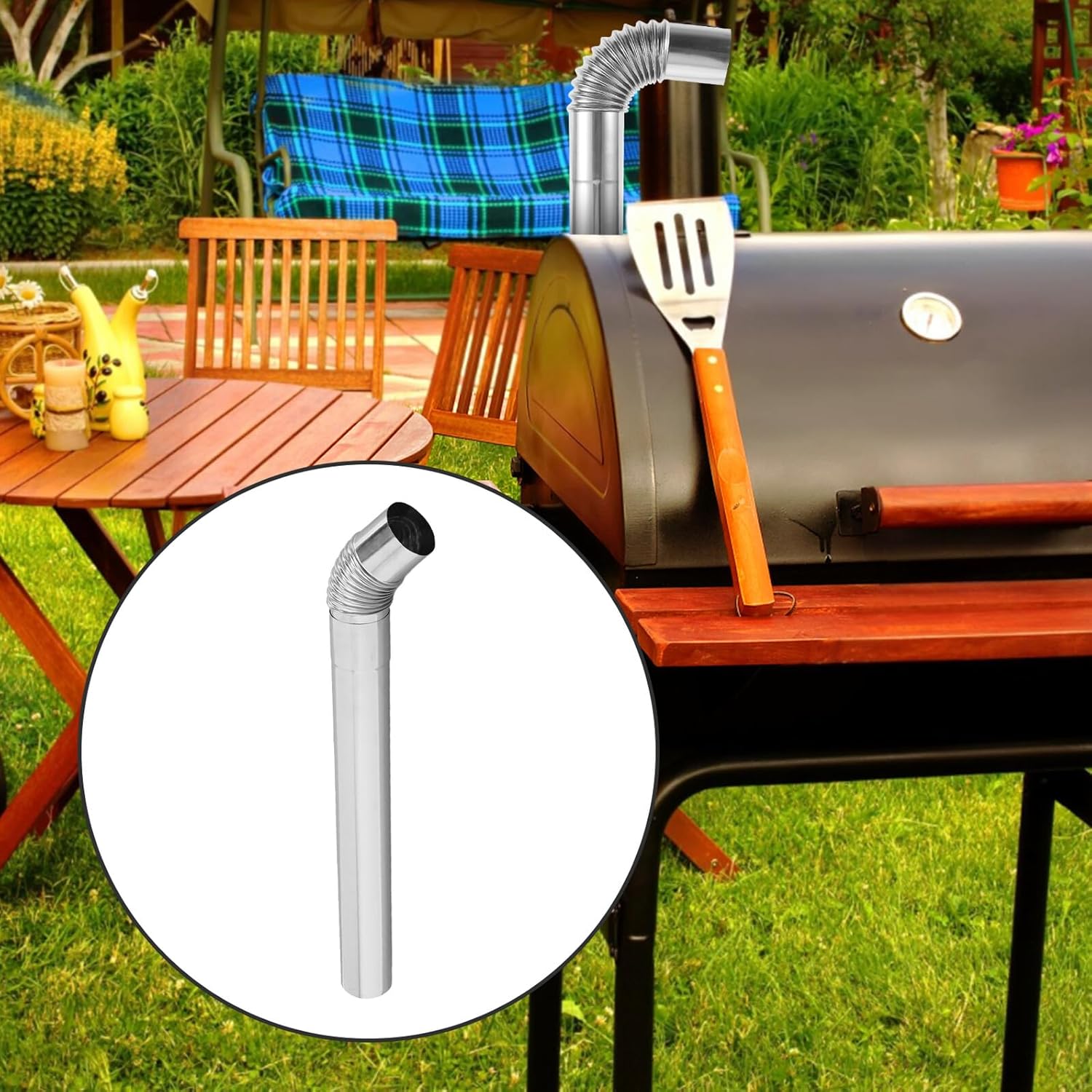 2pcs Stainless Steel Chimney Flue Pipe Set 60mm Straight Tube with 45° Elbow for Camping Stove and Outdoor Wood Stove Replacement Parts