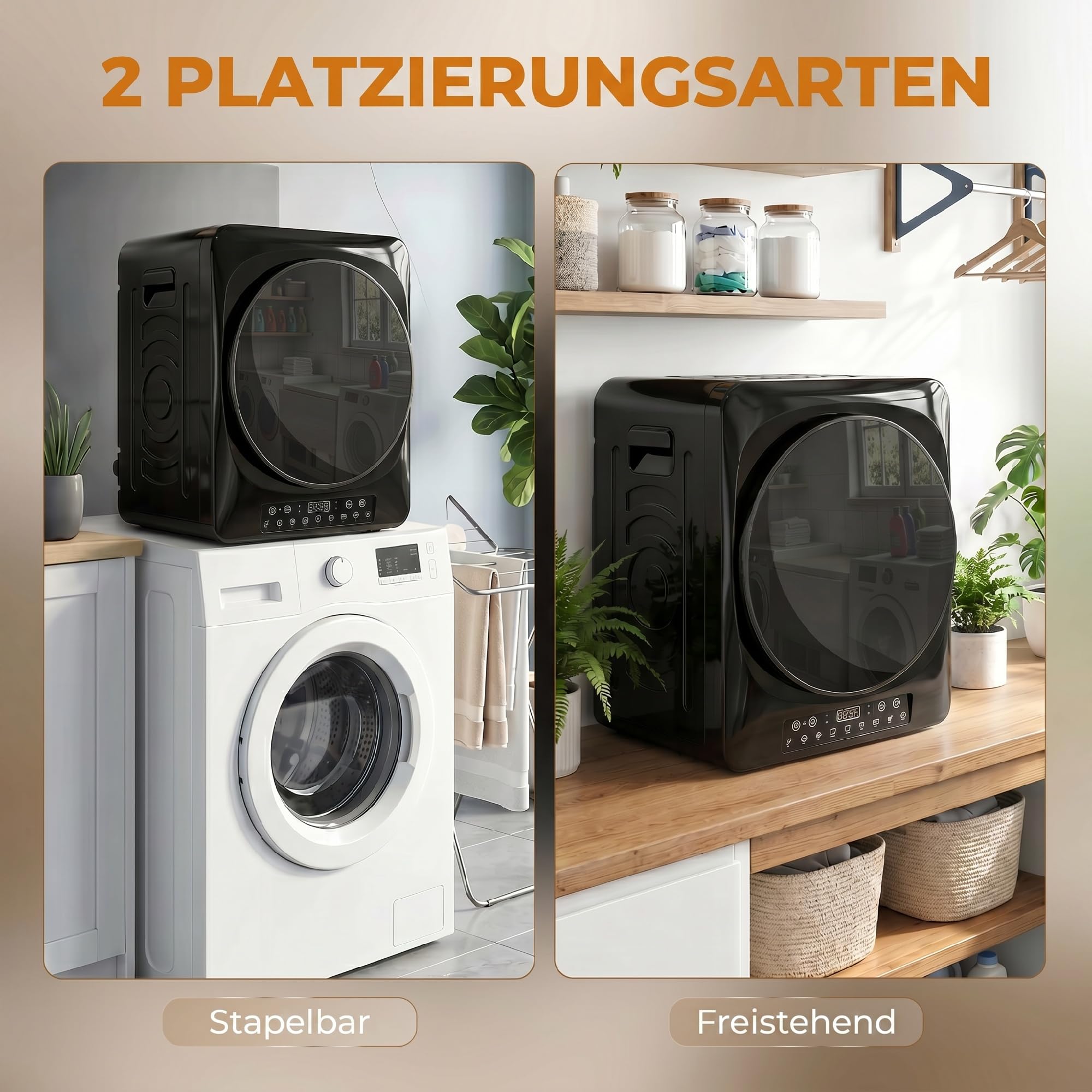 HOMCOM Wäschetrockner 5 kg Mini Ablufttrockner mit 9 Programmen bis zu 60℃, 1000W Trockner mit Knitterschutz, Doppelfilter, LED-Touchscreen, Timer, Kindersicherung für Wohnmobile, Haus, Schwarz