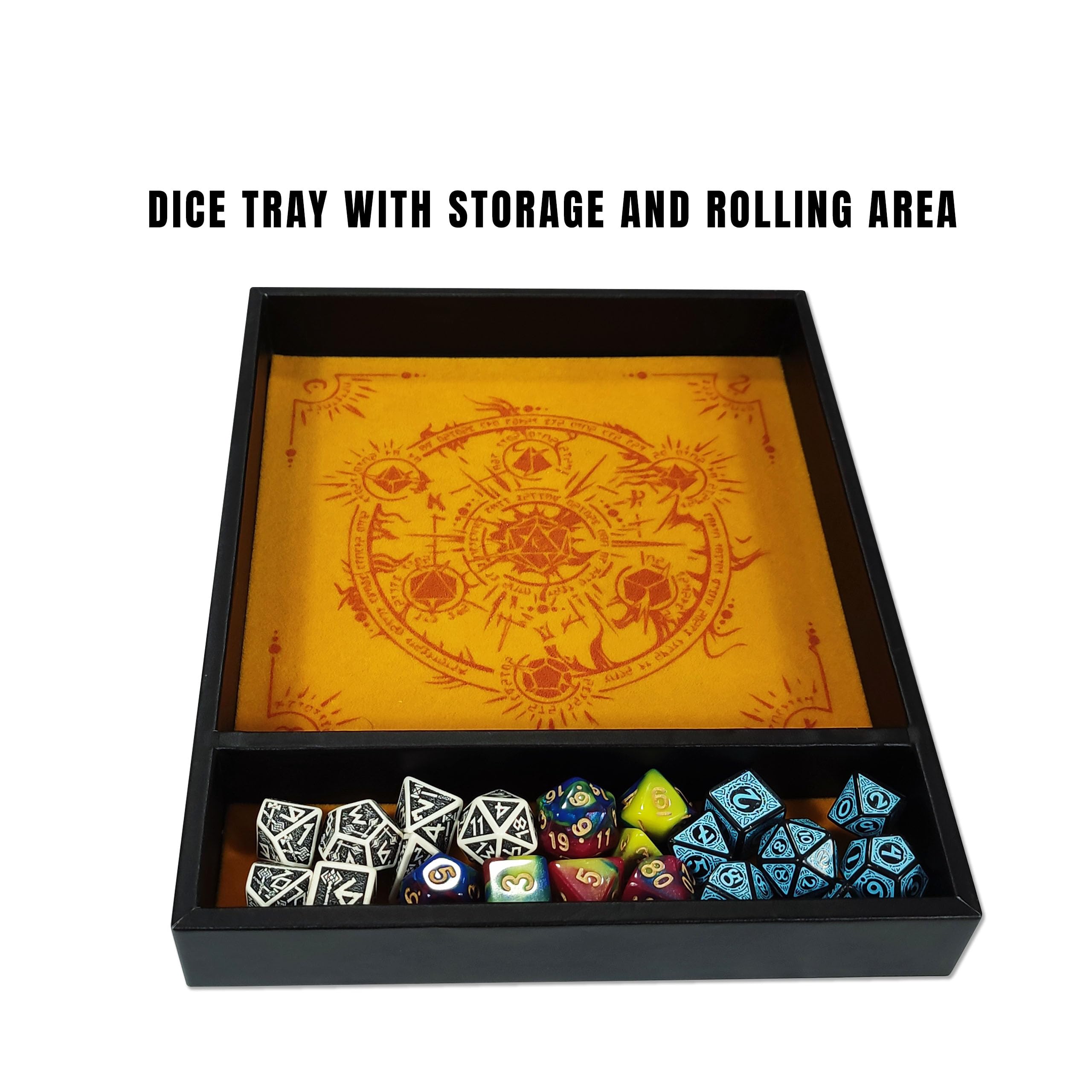 Bandeja Dados Rectangular 'Critical Roll', Fabricada con Polipiel y Terciopelo, Zona de Almacenamiento, DISEÑO Exclusivo y Compatible con Cualquier Juego de Mesa y rol (Amarillo)