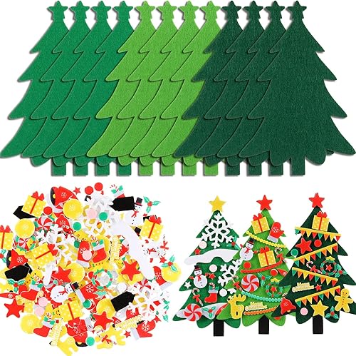 Tatuo Árbol de Navidad de fieltro y adornos de fieltro para niños, calcomanías de recuerdo de fiesta para niños, decoración para colgar en la pared,