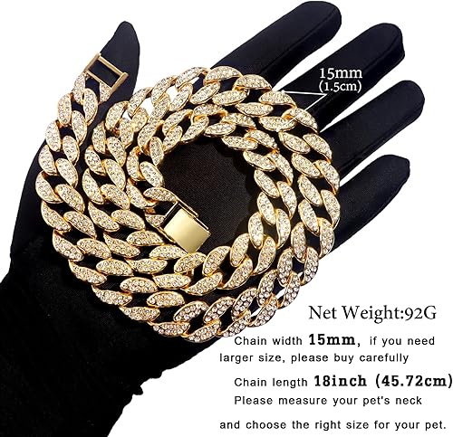 Miniatura 7 de Collar de cadena dorada para perro, con eslabones cubanos de diamante, duradero, para caminar al aire libre, con hebilla segura, cadena de oro para