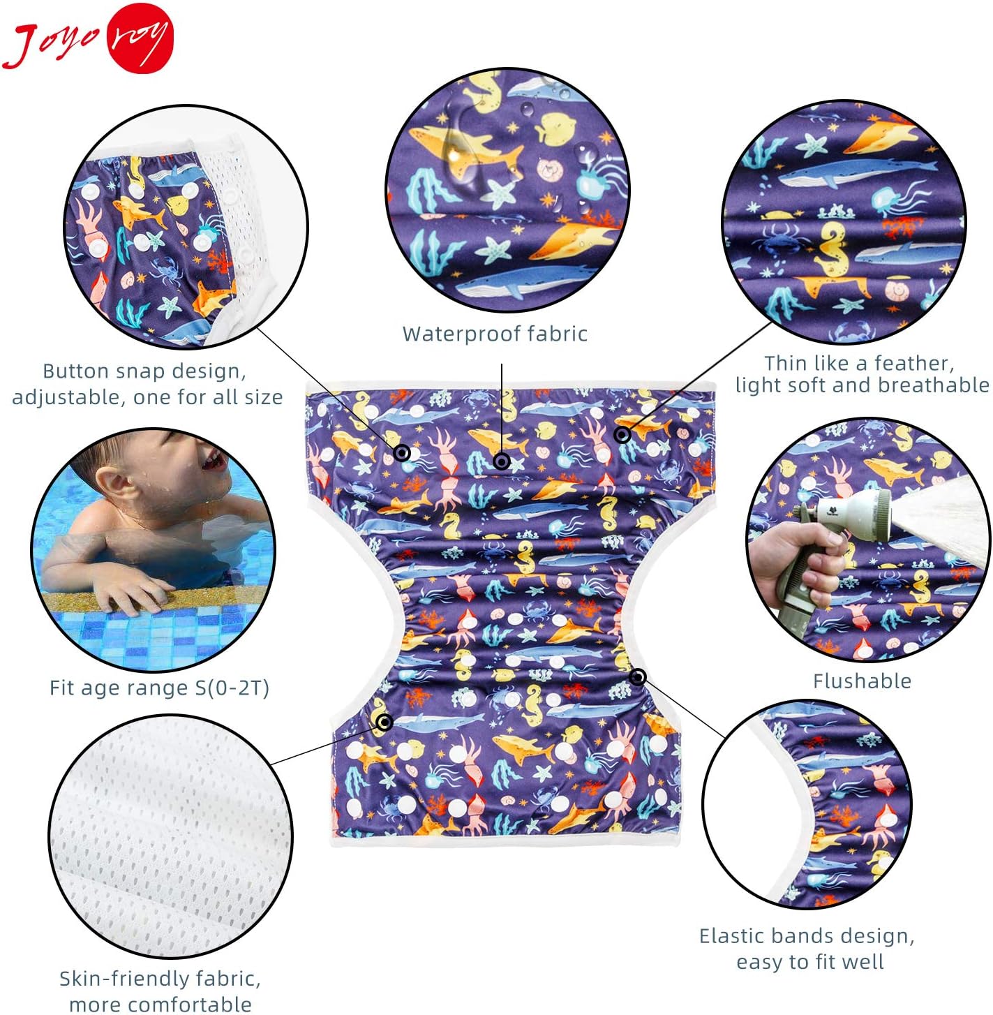 Joyo roy Swim Diaper Reusable Swim Diapers Swim Diapers Large Waterproof Diapers for Swimming Baby Swim Diaper Reusable Water Diaper Toddler Swim Diaper Swim Diapers Medium Reusable Diapers Boys 0-2t - Image 2