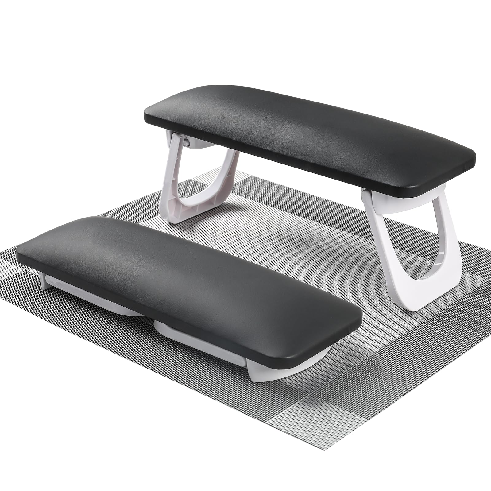 ANGNYA Nail Arm Rest for Nails Tech, Foldable Hand Stand for Nail Tech with PVC Table Mat Microfiber Leather Nail Arm Rest with Bracket Manicure Arm Rest for Nail Salon Technician (Black)