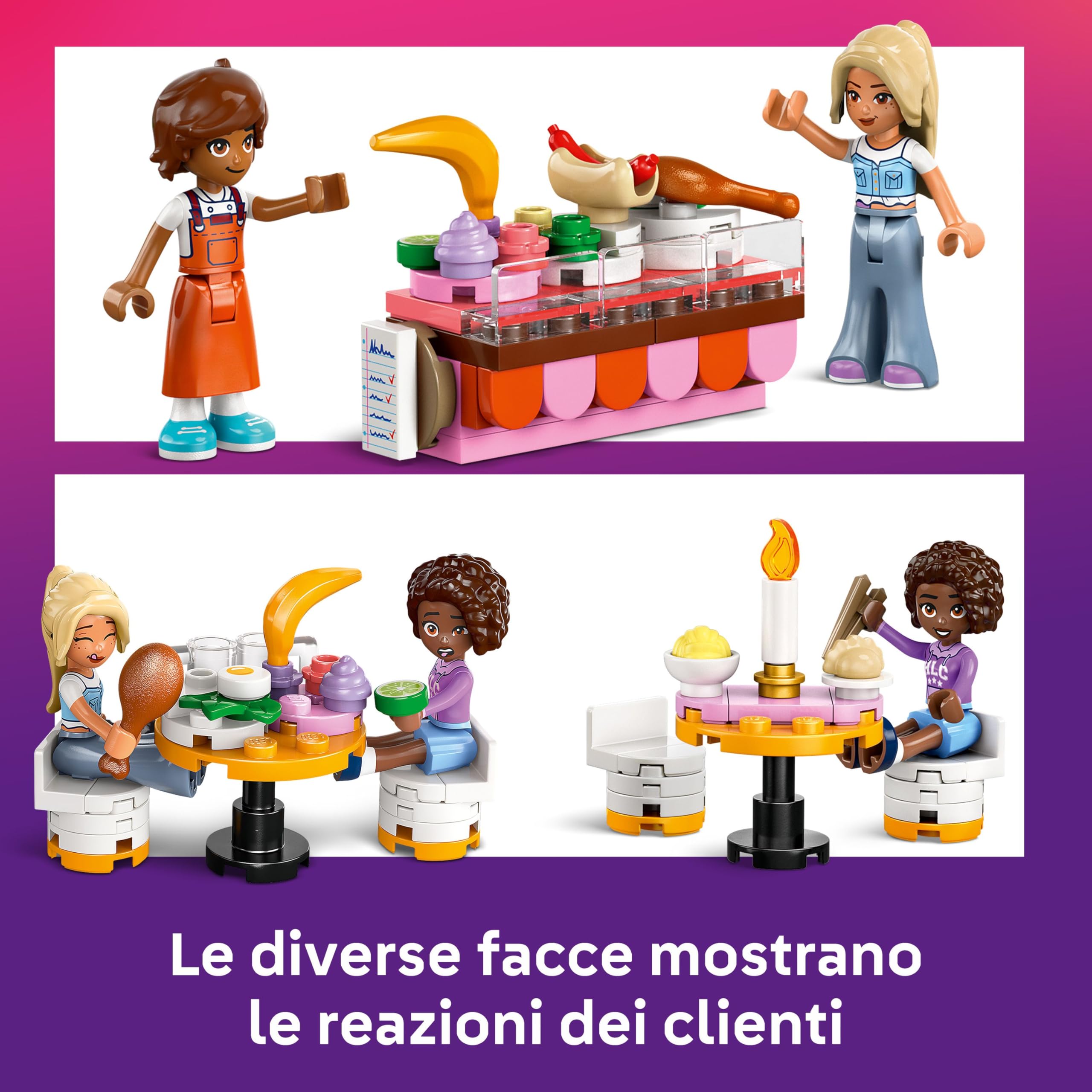LEGO Friends Ristorante e Scuola di Cucina, Giochi Creativi per lo Sviluppo delle Abilità Sociali per Bambine da 8 Anni con Mini Bamboline, Gatto e Cibo giocattolo, Idea Regalo di Compleanno 42655