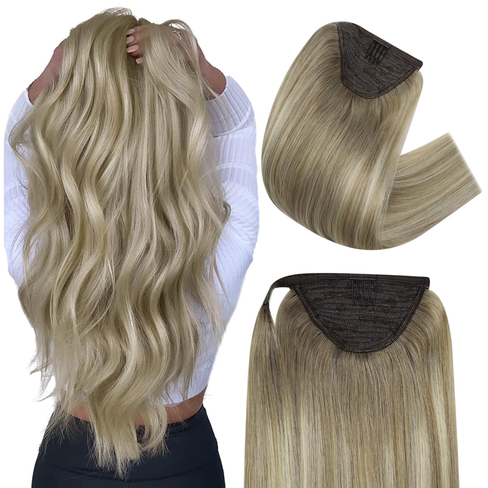 Fshine Extension Coda Di Cavallo Capelli Veri 80g 40cm Extension Coda Umani Castano Chiaro A Biondo Chiaro Con Castano Chiaro Ponytail Extension Capelli Capelli Umani Lisci 8/8/613