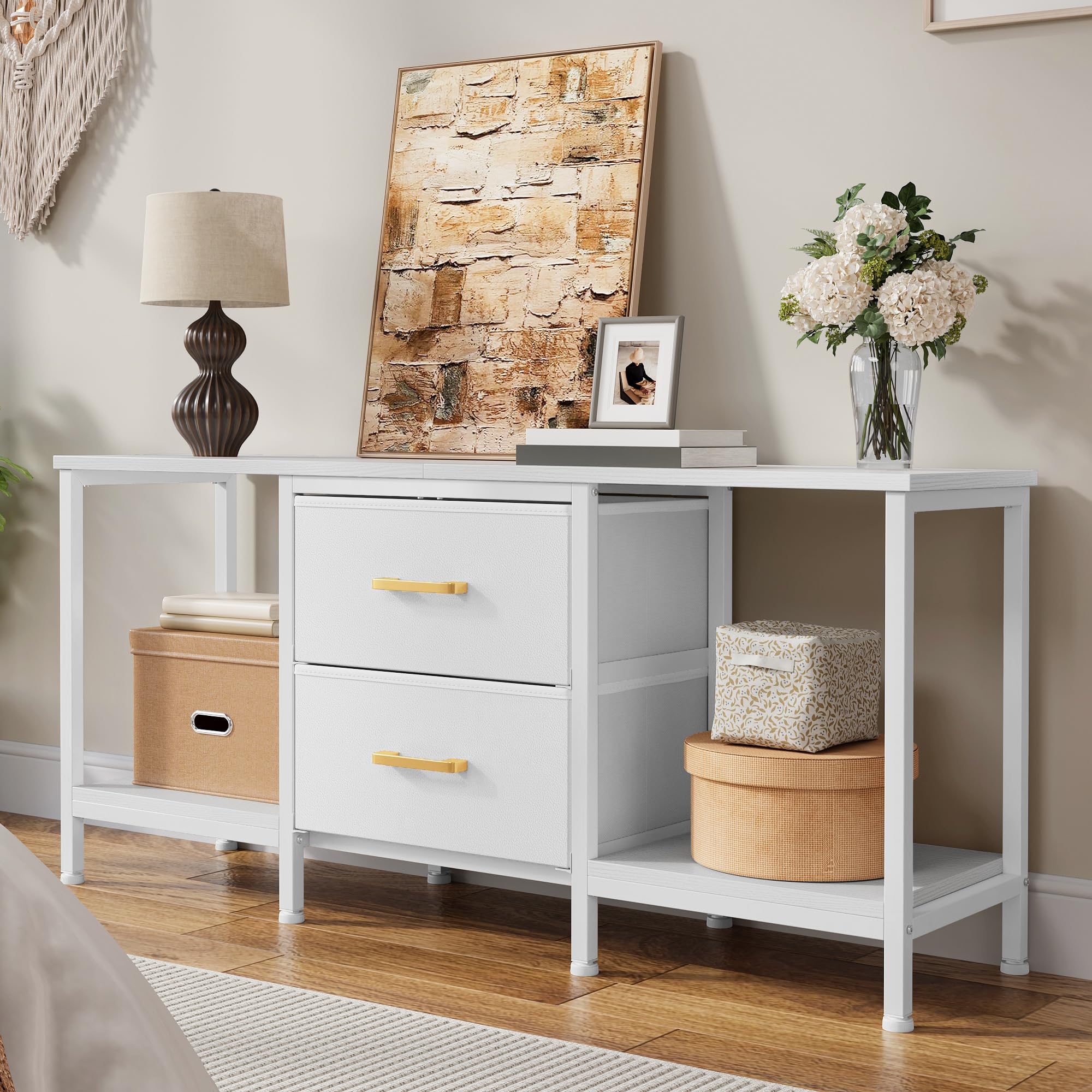 YITAHOME Mueble de TV de hasta 47 Pulgadas, Mueble de TV con 2 cajones de Tela y 2 estantes Abiertos, cómoda de 110 x 30 x 50 cm para Sala de Estar, Sala de Entretenimiento, Muebles de Dormitorio
